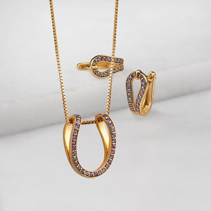 Levade - Moissanite Violet Stone 14K Gold vermeil Horseshoe Earring Urban-Equestrian