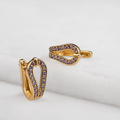 Levade - Moissanite Violet Stone 14K Gold vermeil Horseshoe Earring Urban-Equestrian