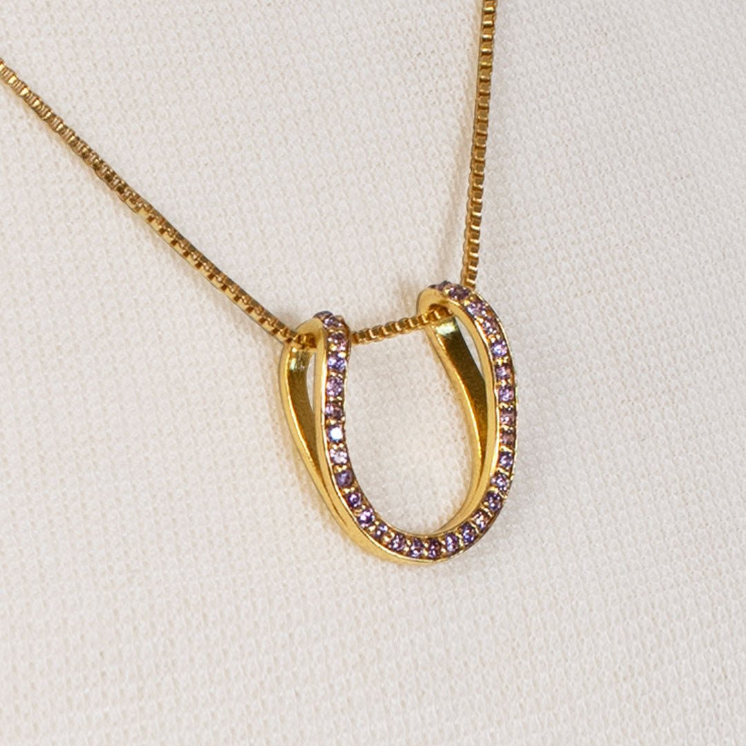 Levade -Violet Moissanite Horseshoe Equestrian Necklace in Gold Urban-Equestrian