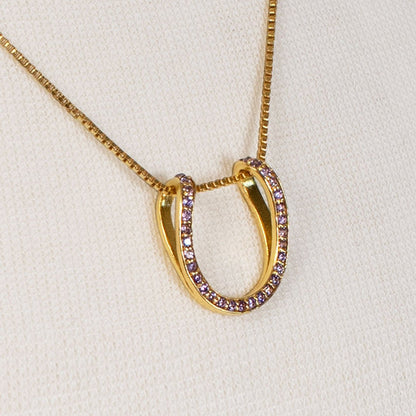 Levade -Violet Moissanite Horseshoe Equestrian Necklace in Gold Urban-Equestrian