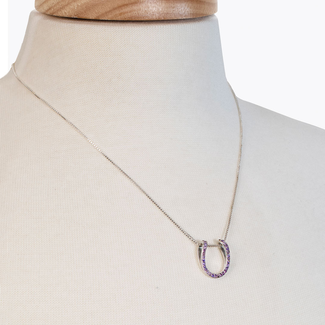 Levade -Violet Moissanite Horseshoe Equestrian Necklace in Silver Urban-Equestrian