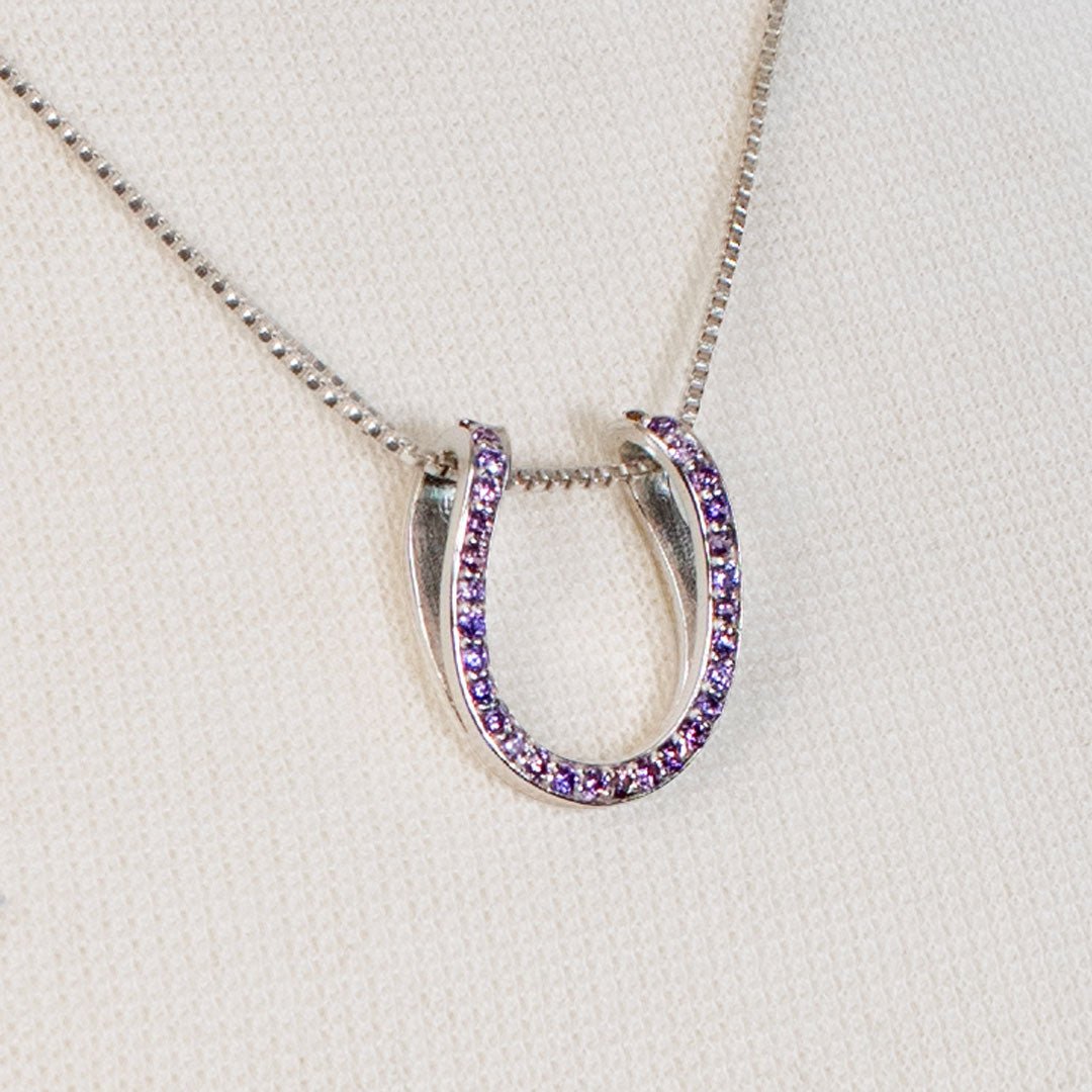 Levade -Violet Moissanite Horseshoe Equestrian Necklace in Silver Urban-Equestrian