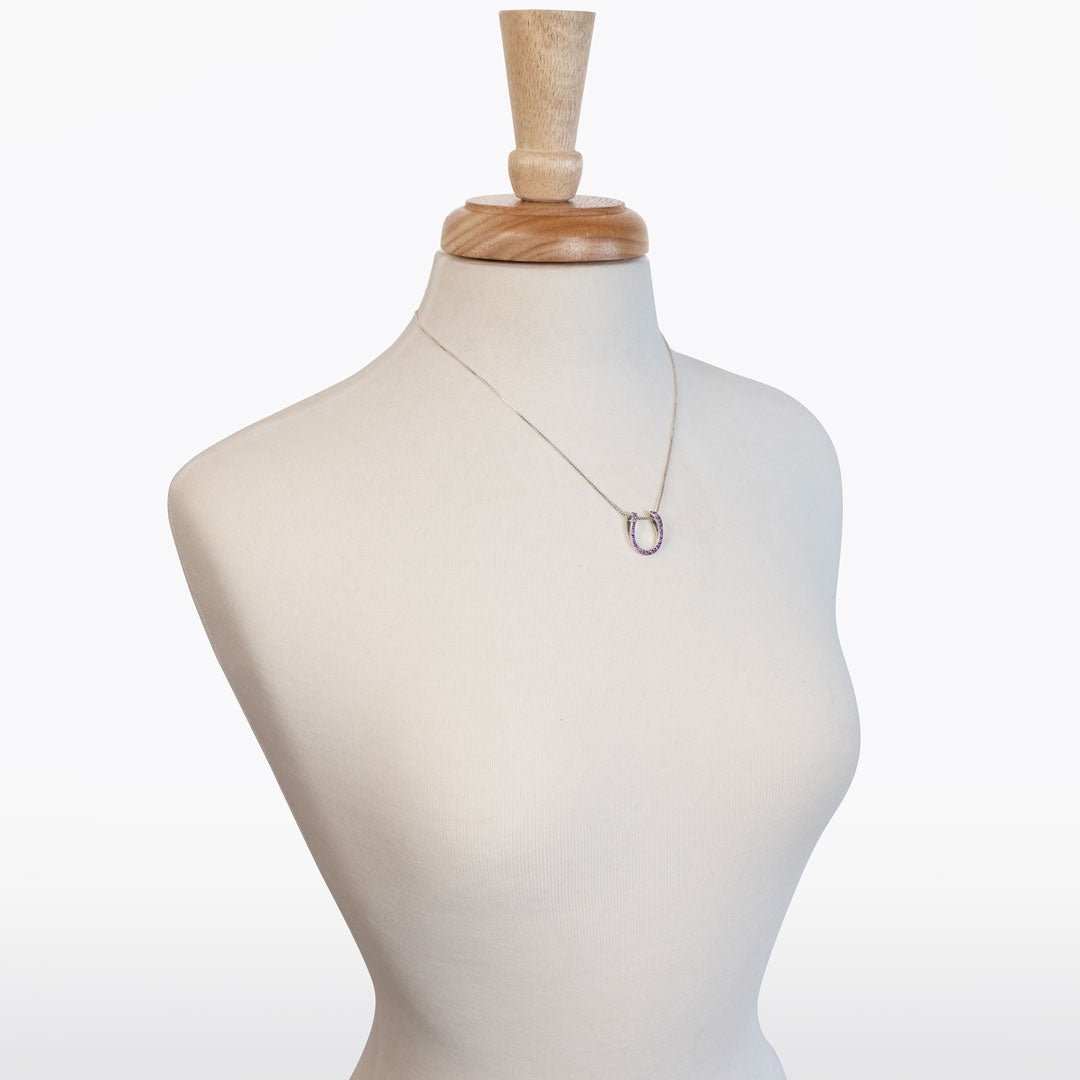 Levade -Violet Moissanite Horseshoe Equestrian Necklace in Silver Urban-Equestrian