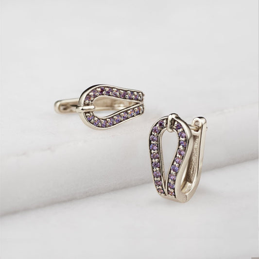 Levade - Moissanite Violet Stone Sterling Silver Horseshoe Earring Urban-Equestrian