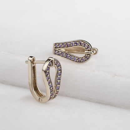 Levade - Moissanite Violet Stone Sterling Silver Horseshoe Earring Urban-Equestrian
