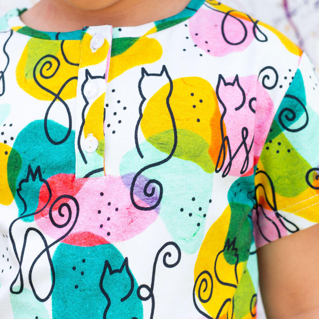 "Purr-casso" Art Cats Henley Short Sleeve Tee Princess Awesome & Boy Wonder