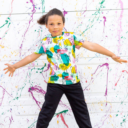"Purr-casso" Art Cats Henley Short Sleeve Tee Princess Awesome & Boy Wonder