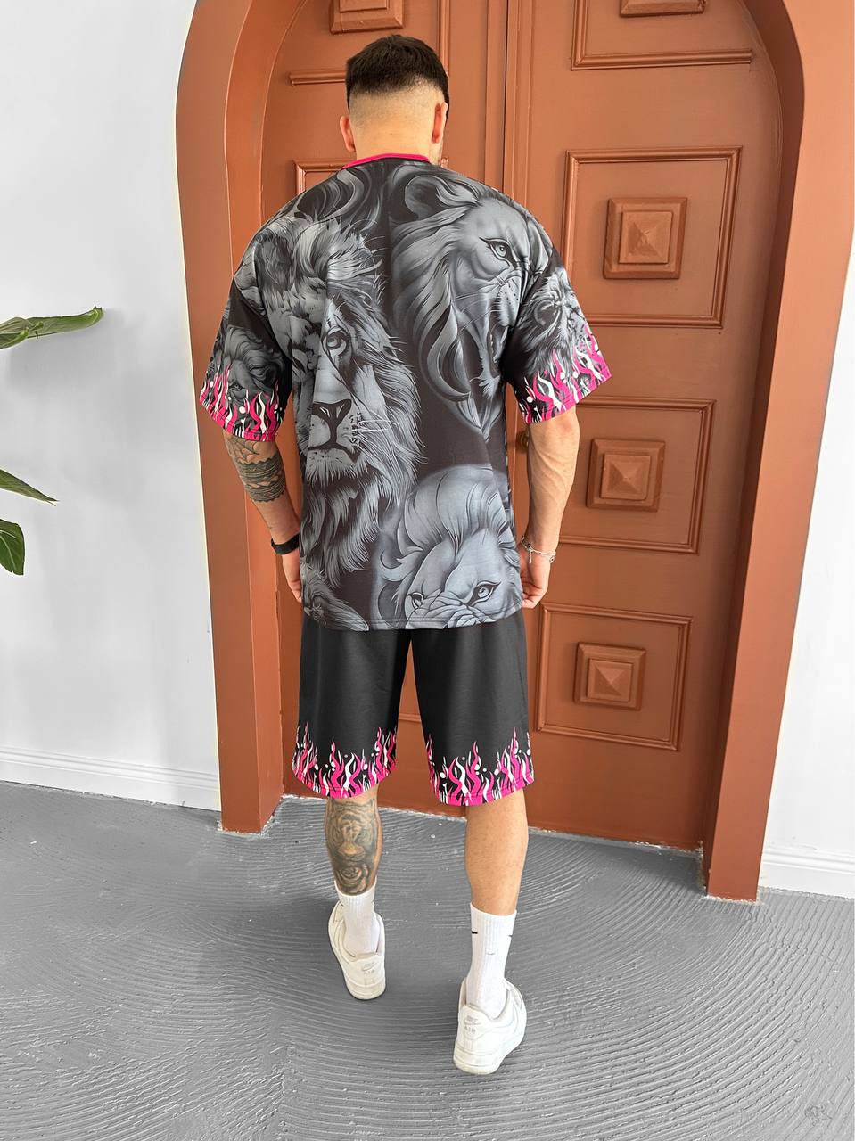 Lion Blaze Men's Graphic Tee & Flame Shorts Set – Fiery Streetwear with Bold Lion Print Withinblack