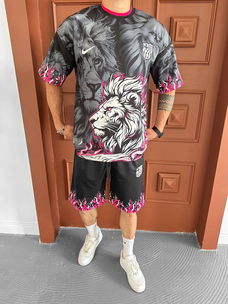 Lion Blaze Men's Graphic Tee & Flame Shorts Set – Fiery Streetwear with Bold Lion Print Withinblack