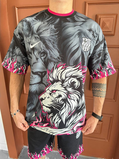 Lion Blaze Men's Graphic Tee & Flame Shorts Set – Fiery Streetwear with Bold Lion Print Withinblack