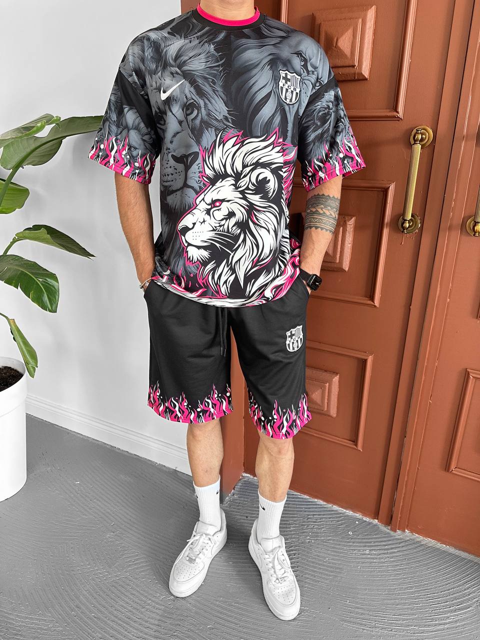 Lion Blaze Men's Graphic Tee & Flame Shorts Set – Fiery Streetwear with Bold Lion Print Withinblack
