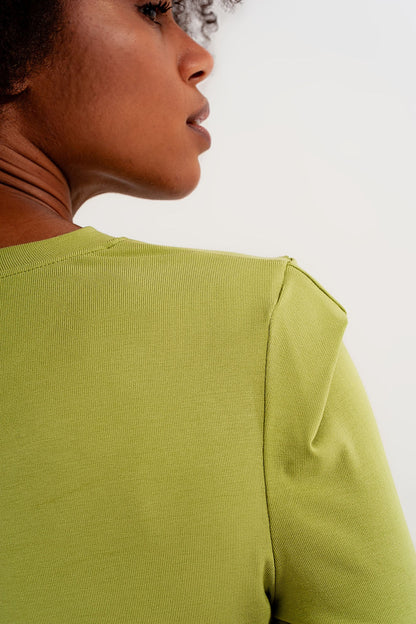 Long sleeve top with shoulder detail in green Q2store