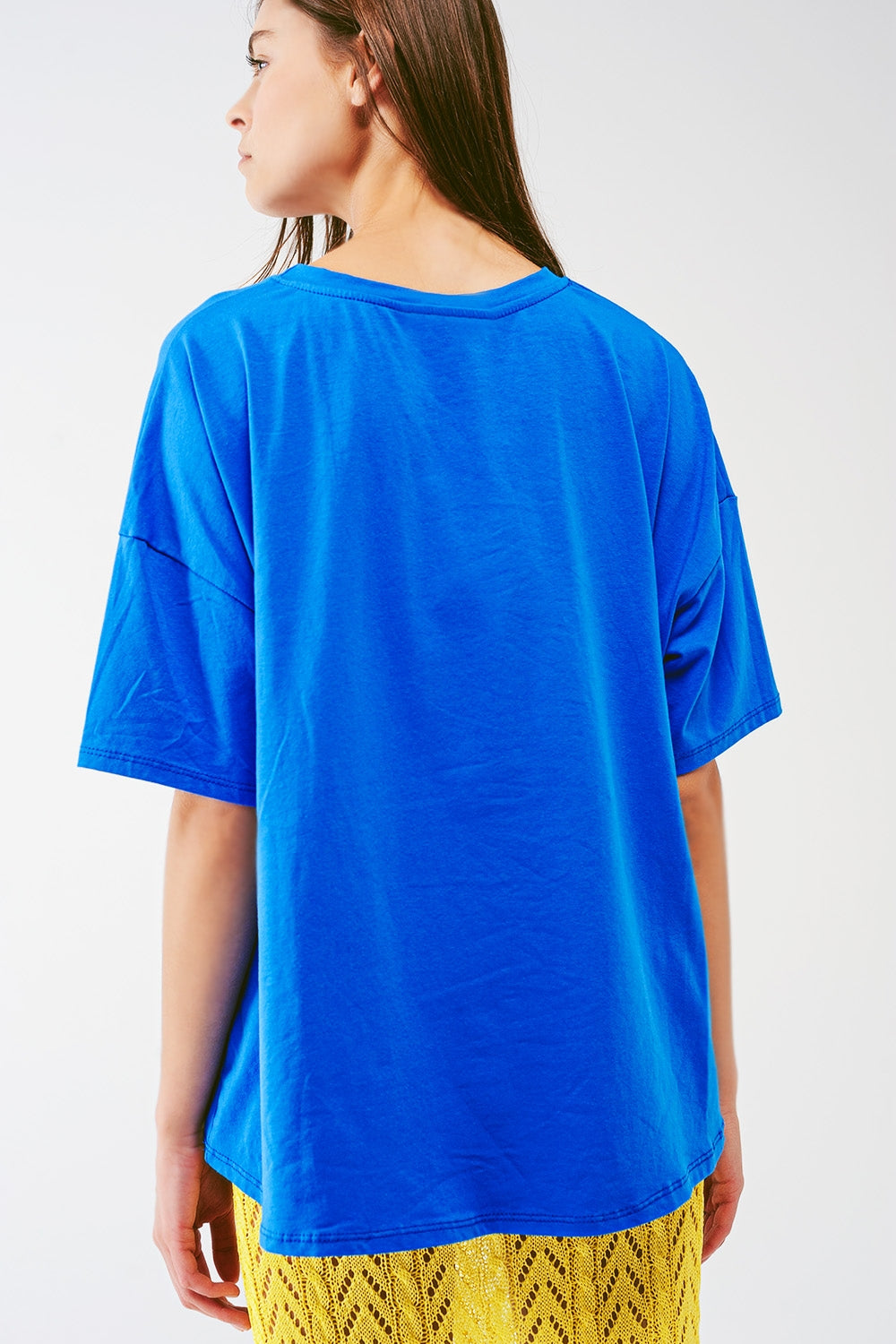 loose-fitting blue T-shirt with colored bear Q2store