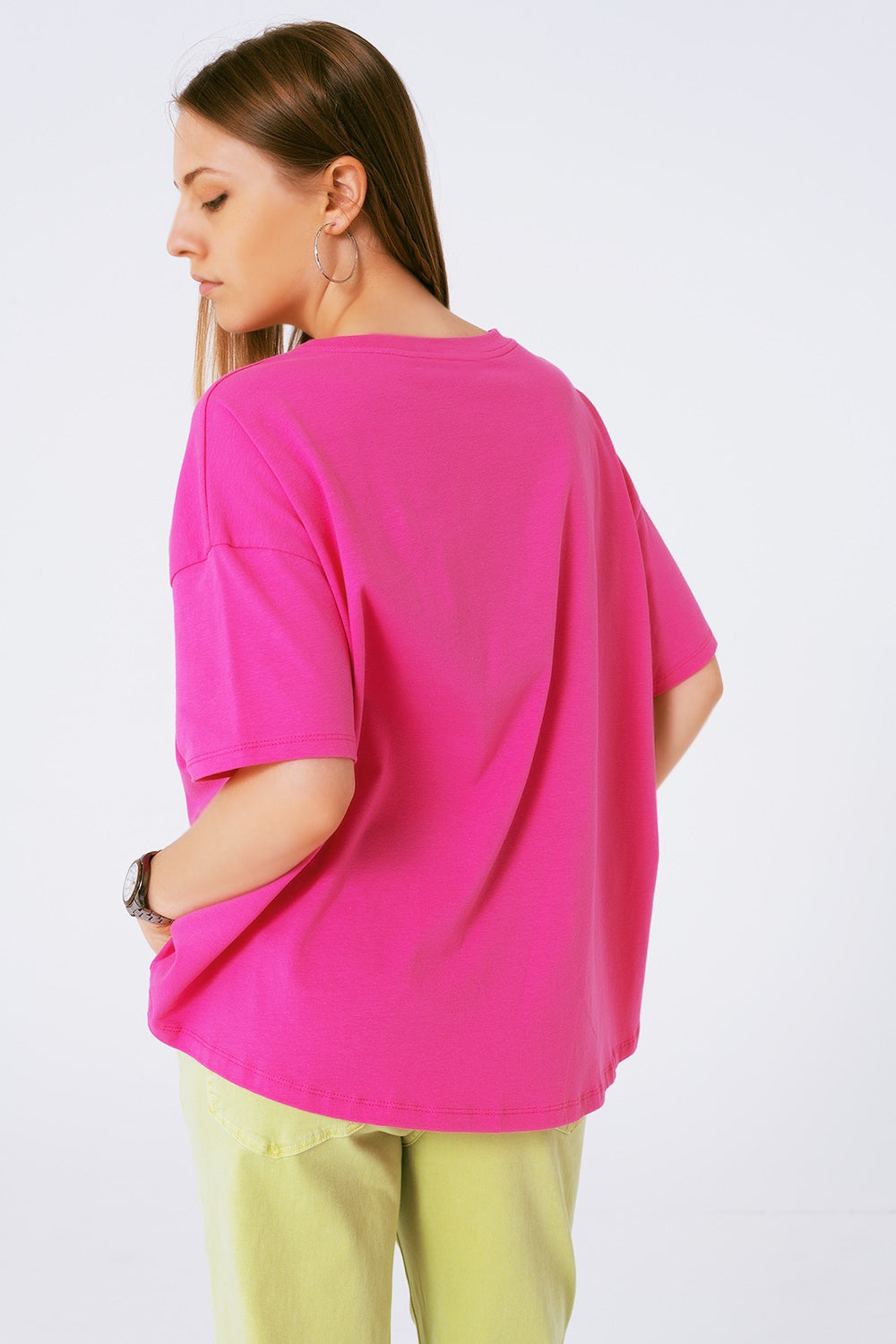 loose-fitting fuchsia T-shirt with colored bear Q2store