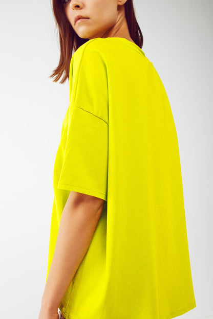 loose-fitting lime T-shirt with colored bear Q2store