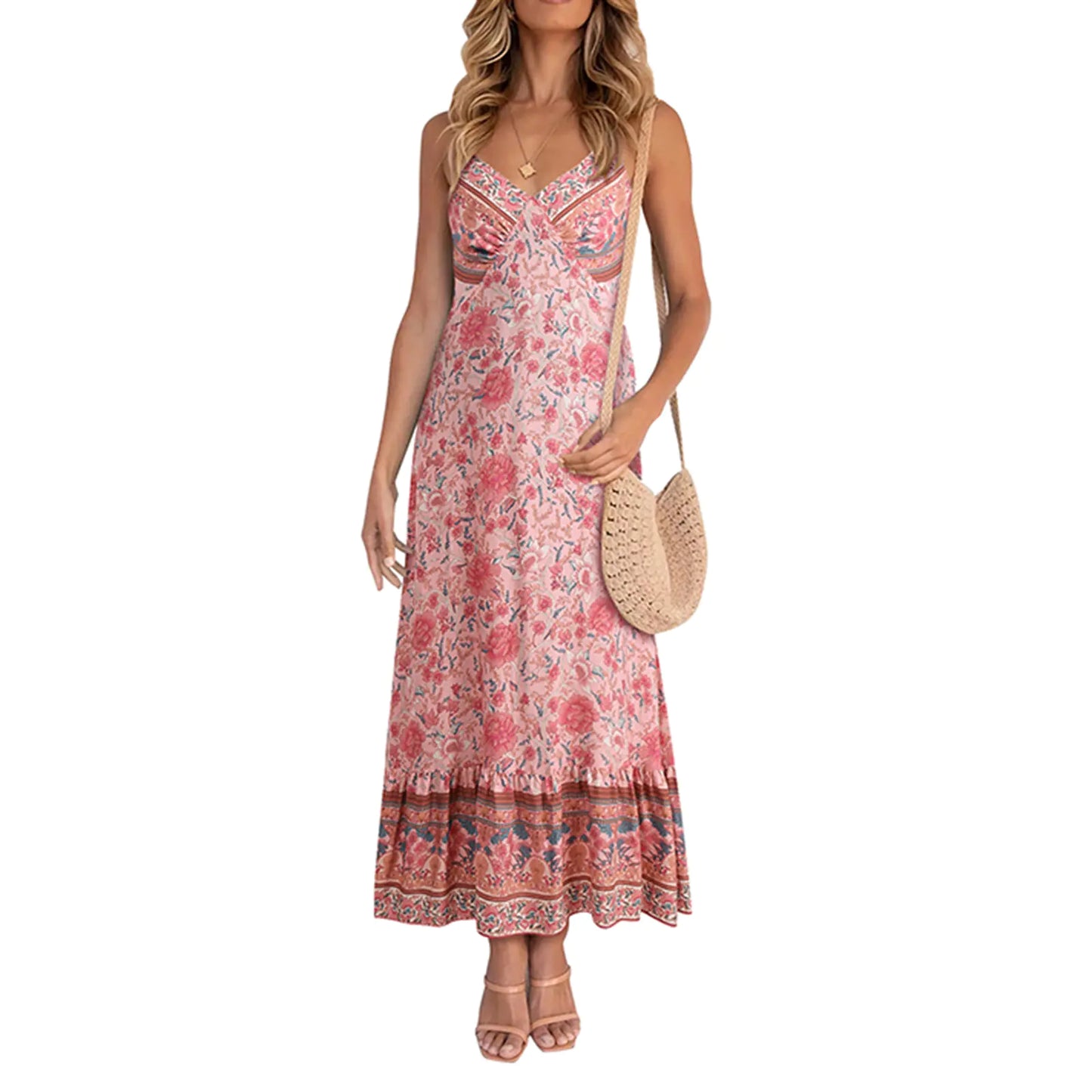 Women's Casual Boho Floral V-Neck Summer Dress