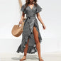 Summer Floral High-Waist V-Neck Chiffon Dress