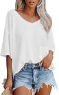 V-neck Summer Short Sleeve Green Shirts for Women