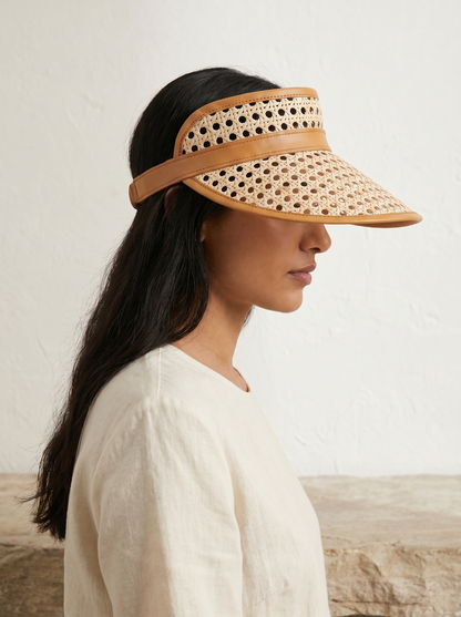 Sumi Leather and Cane Rattan Visor Village Thrive