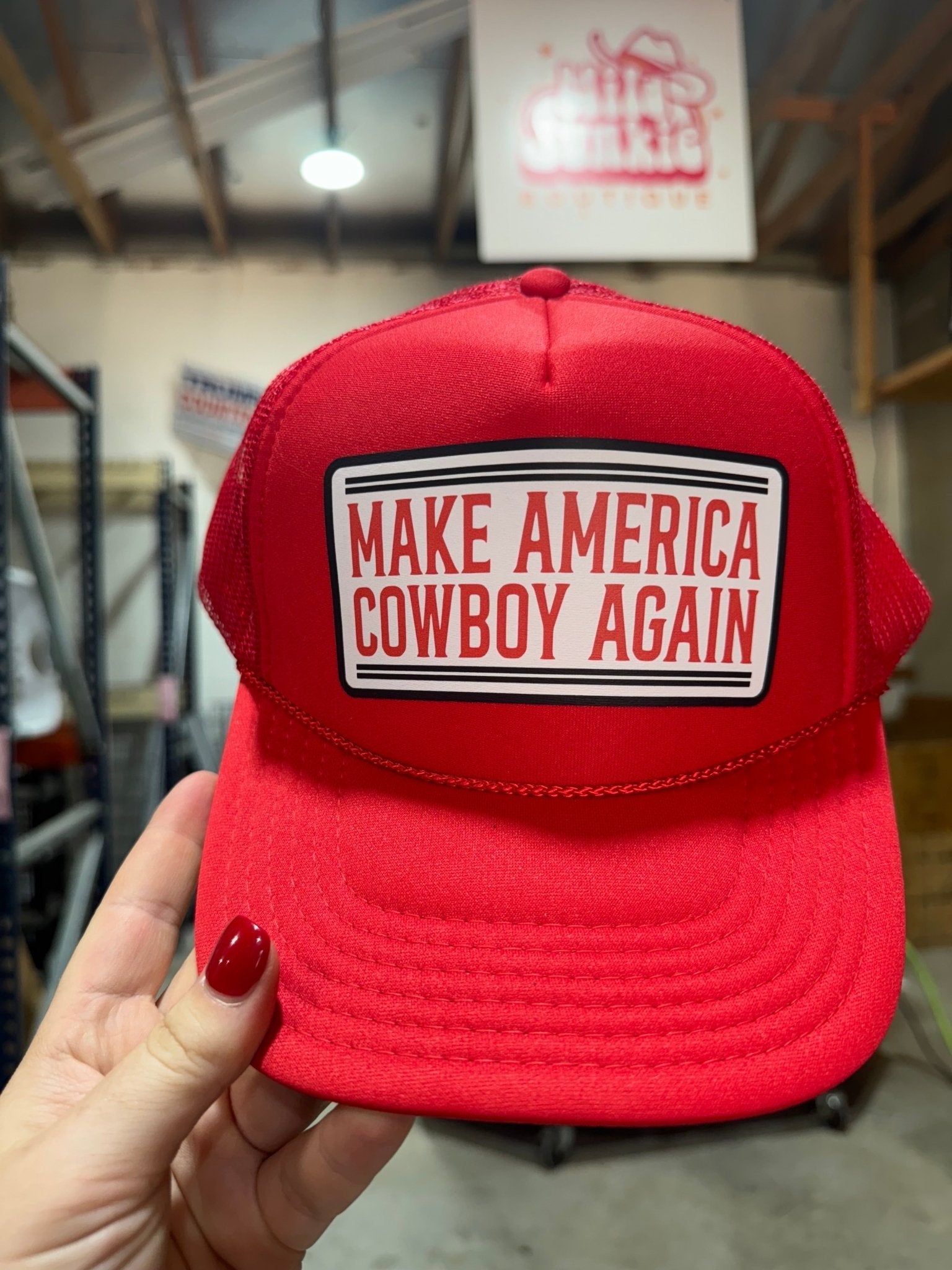 Make America Cowboy Again Banner Trucker Hat Wild Junkie