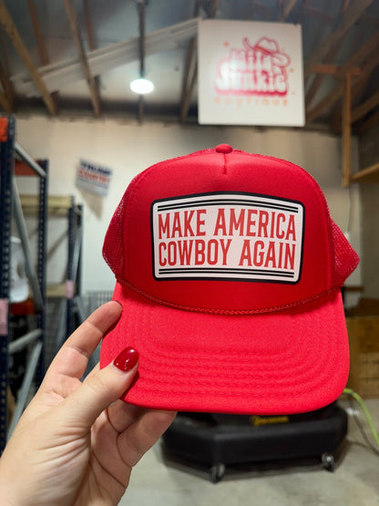 Make America Cowboy Again Banner Trucker Hat Wild Junkie