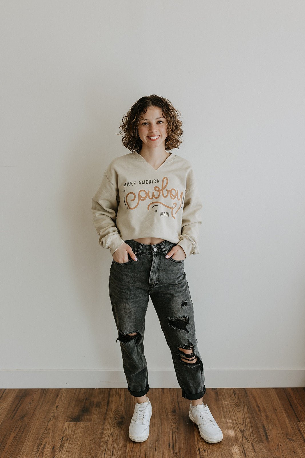 Make America Cowboy Again V-Neck Graphic Sweatshirt Wild Junkie