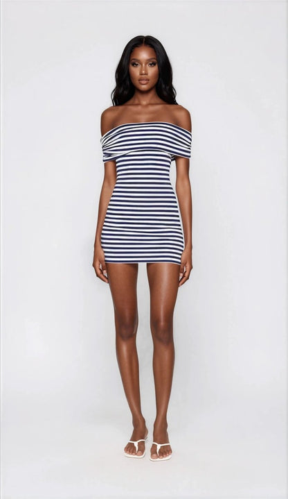 Malory Striped Mini Dress – Navy/White XO, Tina