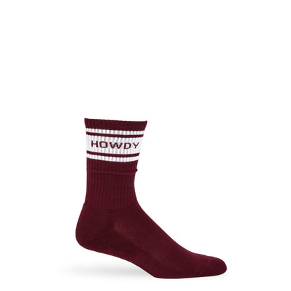 Maroon Retro Howdy Casual Crew Socks DeadSoxy