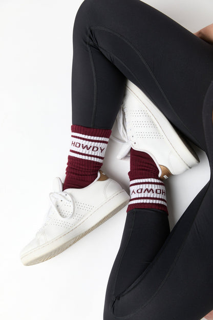 Maroon Retro Howdy Casual Crew Socks DeadSoxy