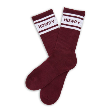Maroon Retro Howdy Casual Crew Socks DeadSoxy