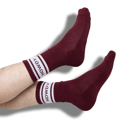 Maroon Retro Howdy Casual Crew Socks DeadSoxy