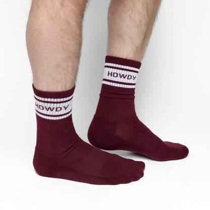 Maroon Retro Howdy Casual Crew Socks DeadSoxy