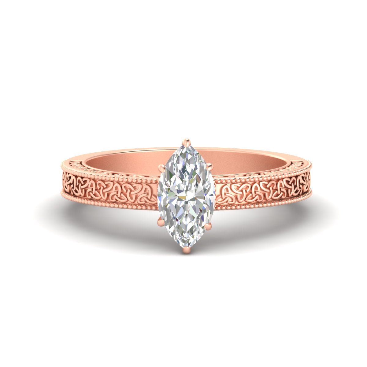 Marquise Cut Celtic Engraved Solitaire Engagement Ring Fascinating Diamonds