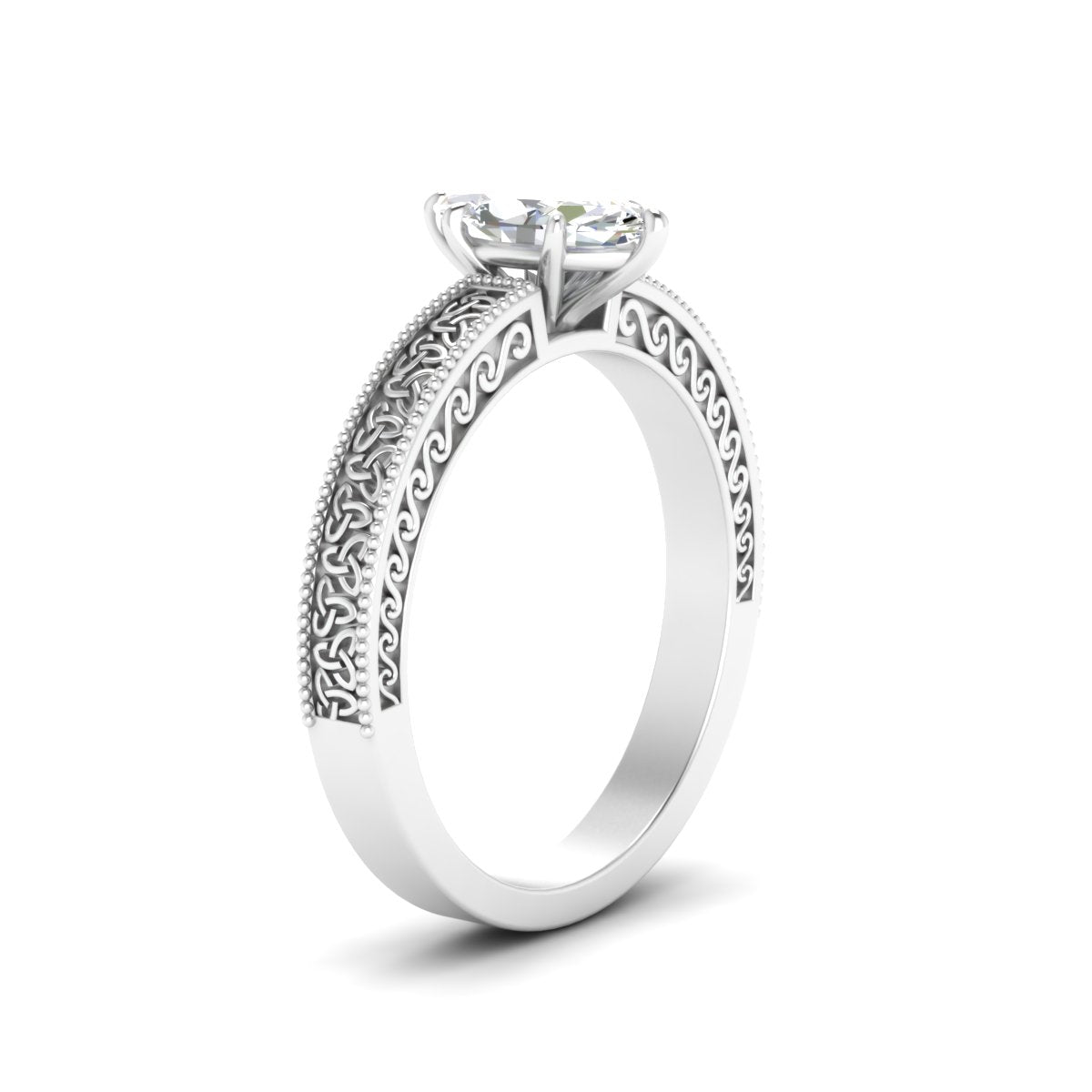 Marquise Cut Celtic Engraved Solitaire Engagement Ring Fascinating Diamonds