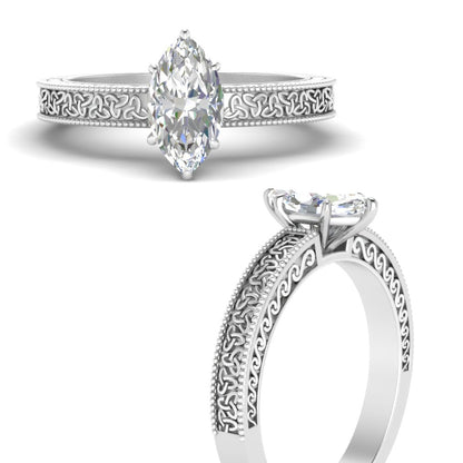 Marquise Cut Celtic Engraved Solitaire Engagement Ring Fascinating Diamonds