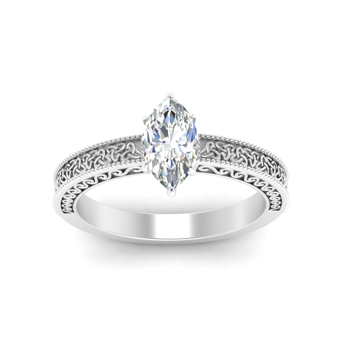 Marquise Cut Celtic Engraved Solitaire Engagement Ring Fascinating Diamonds