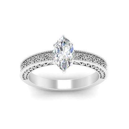 Marquise Cut Celtic Engraved Solitaire Engagement Ring Fascinating Diamonds