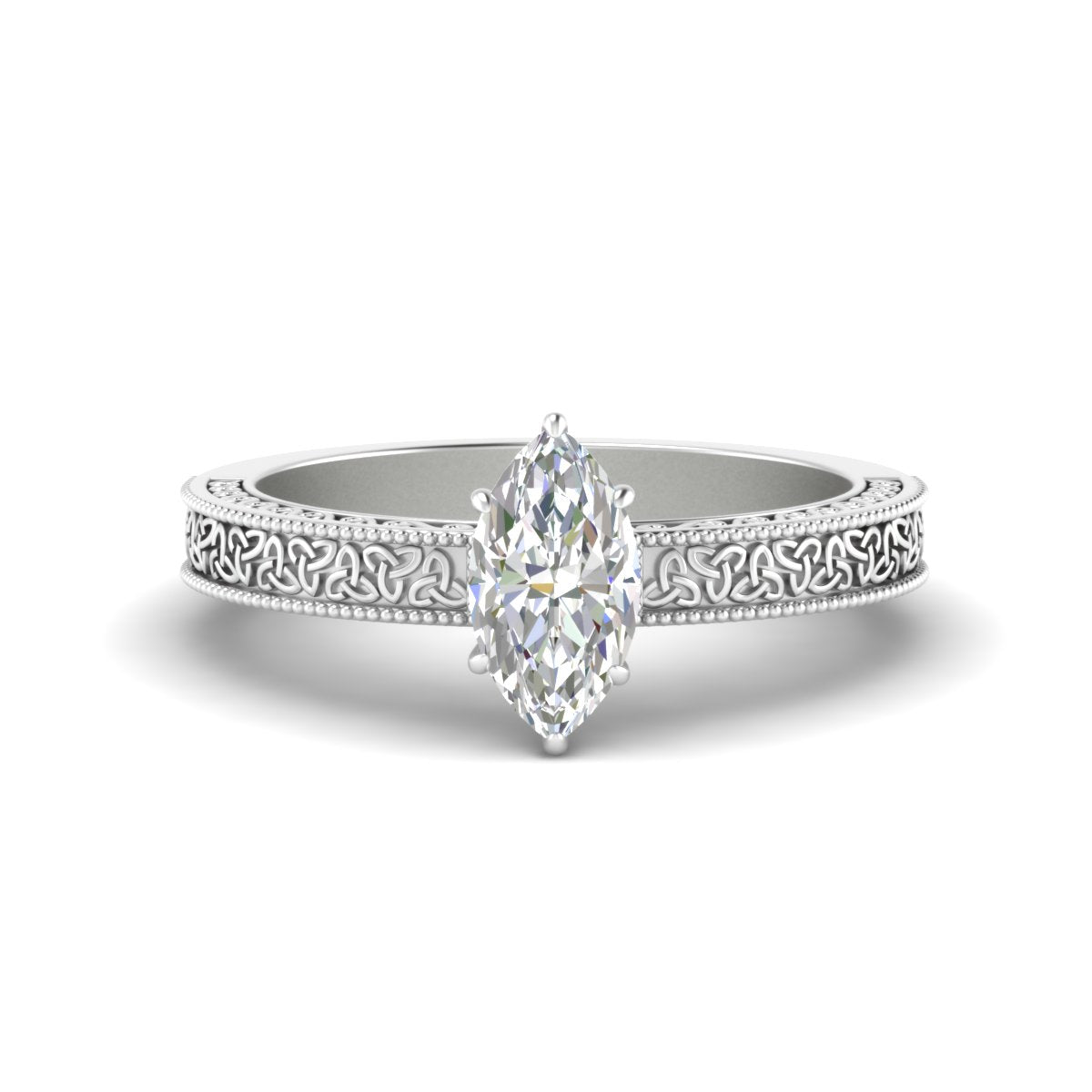 Marquise Cut Celtic Engraved Solitaire Engagement Ring Fascinating Diamonds