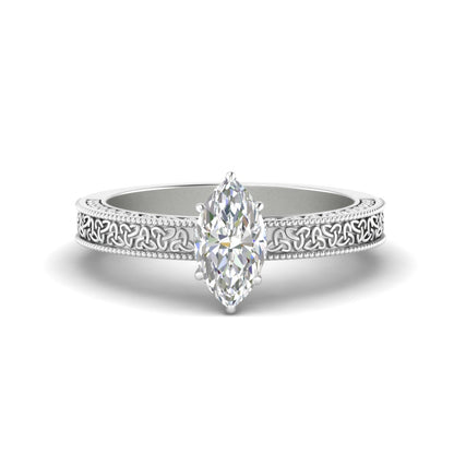 Marquise Cut Celtic Engraved Solitaire Engagement Ring Fascinating Diamonds