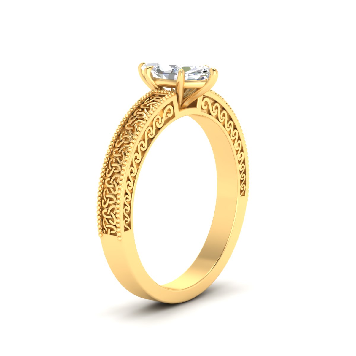 Marquise Cut Celtic Engraved Solitaire Engagement Ring Fascinating Diamonds