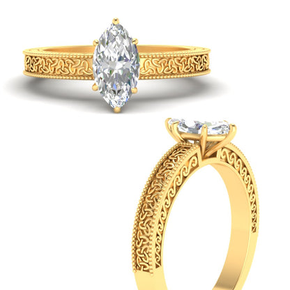 Marquise Cut Celtic Engraved Solitaire Engagement Ring Fascinating Diamonds