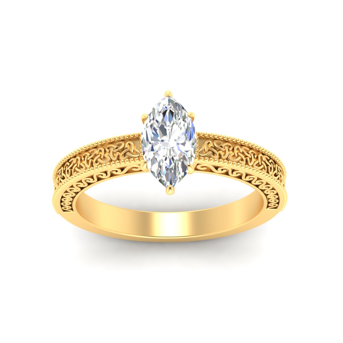 Marquise Cut Celtic Engraved Solitaire Engagement Ring Fascinating Diamonds