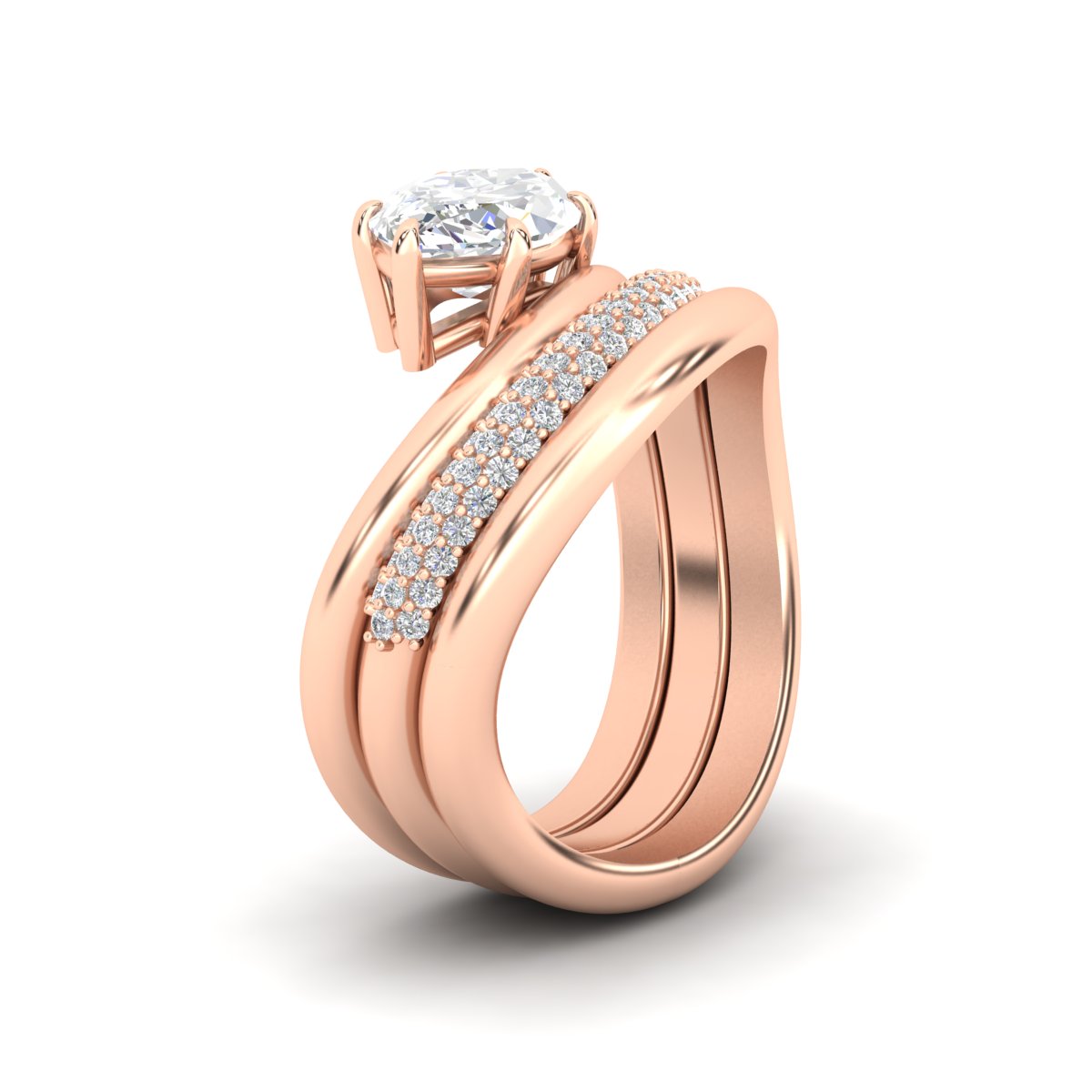 Dual Bands with Wave Solitaire Ring Fascinating Diamonds