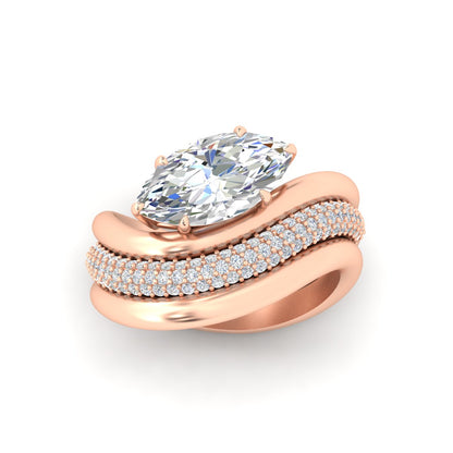 Dual Bands with Wave Solitaire Ring Fascinating Diamonds