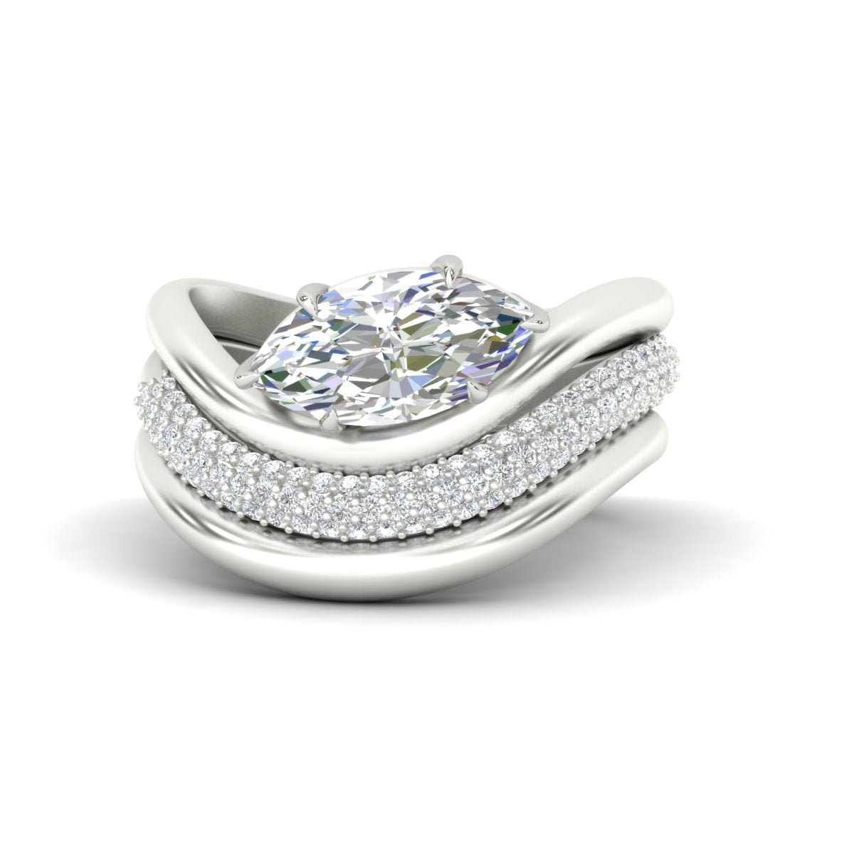 Dual Bands with Wave Solitaire Ring Fascinating Diamonds
