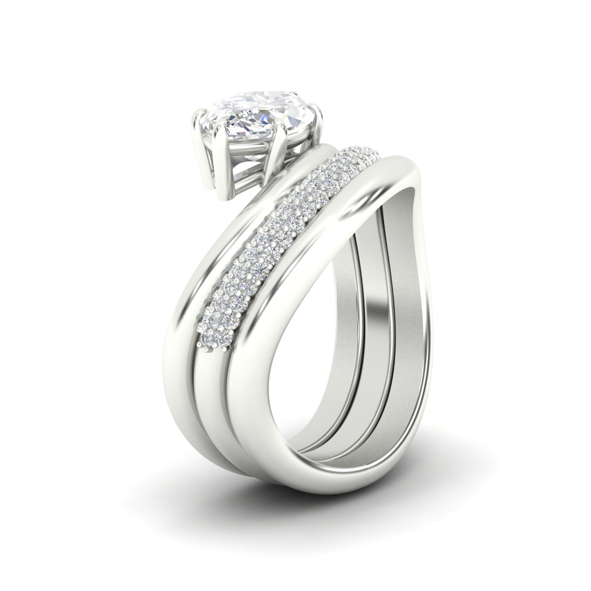 Dual Bands with Wave Solitaire Ring Fascinating Diamonds