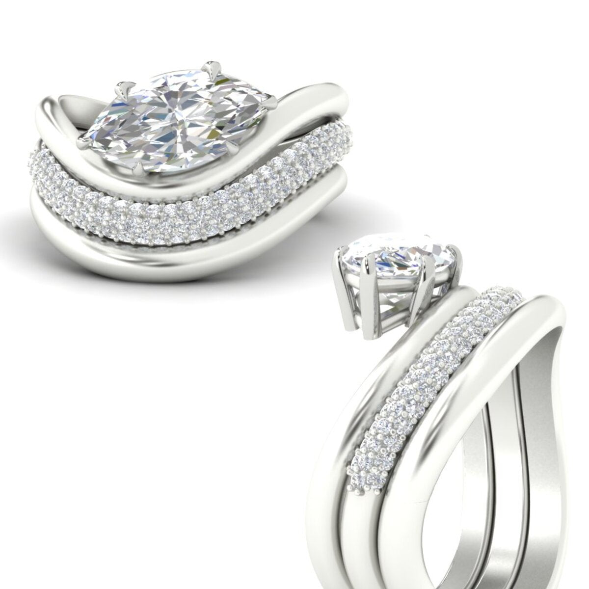 Dual Bands with Wave Solitaire Ring Fascinating Diamonds