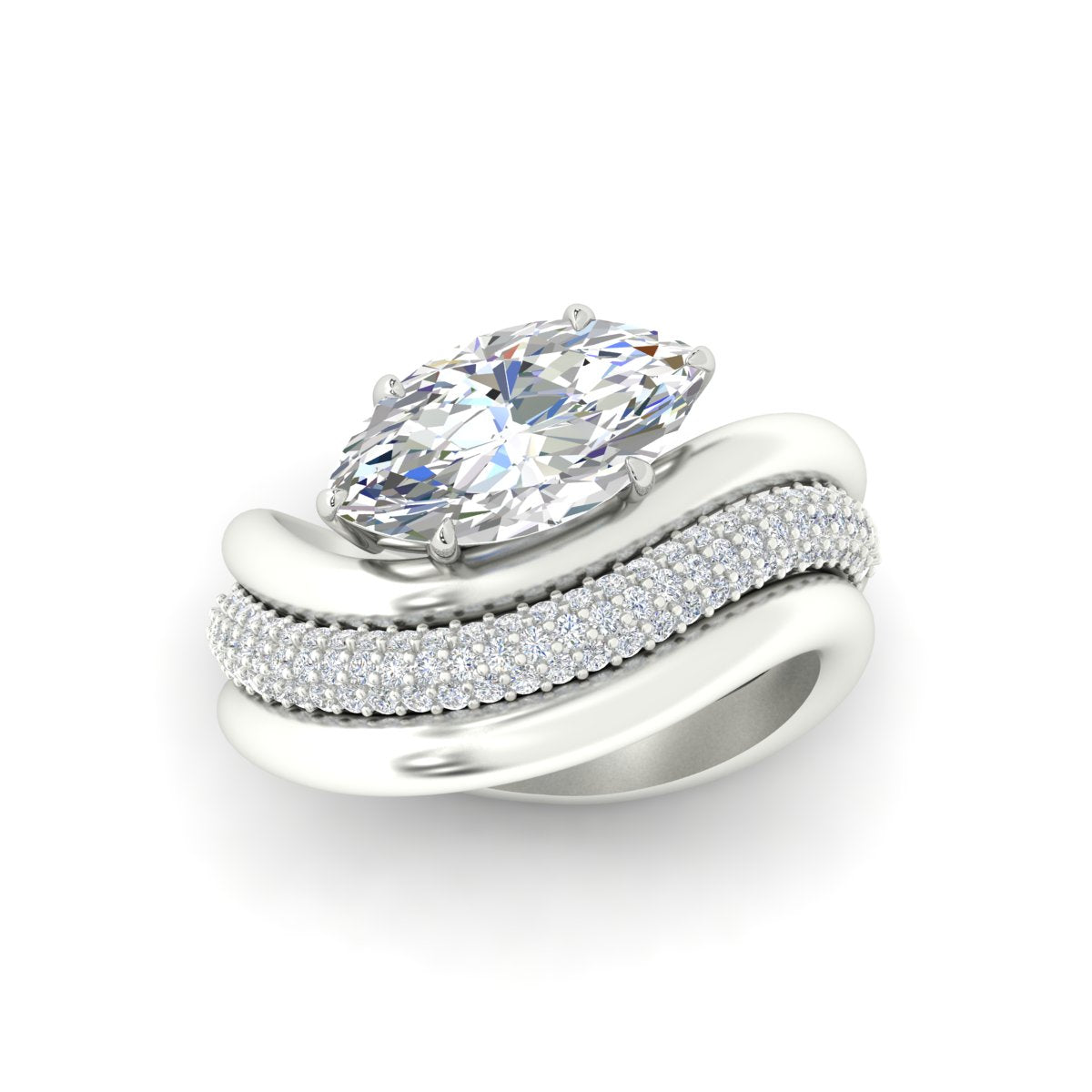 Dual Bands with Wave Solitaire Ring Fascinating Diamonds