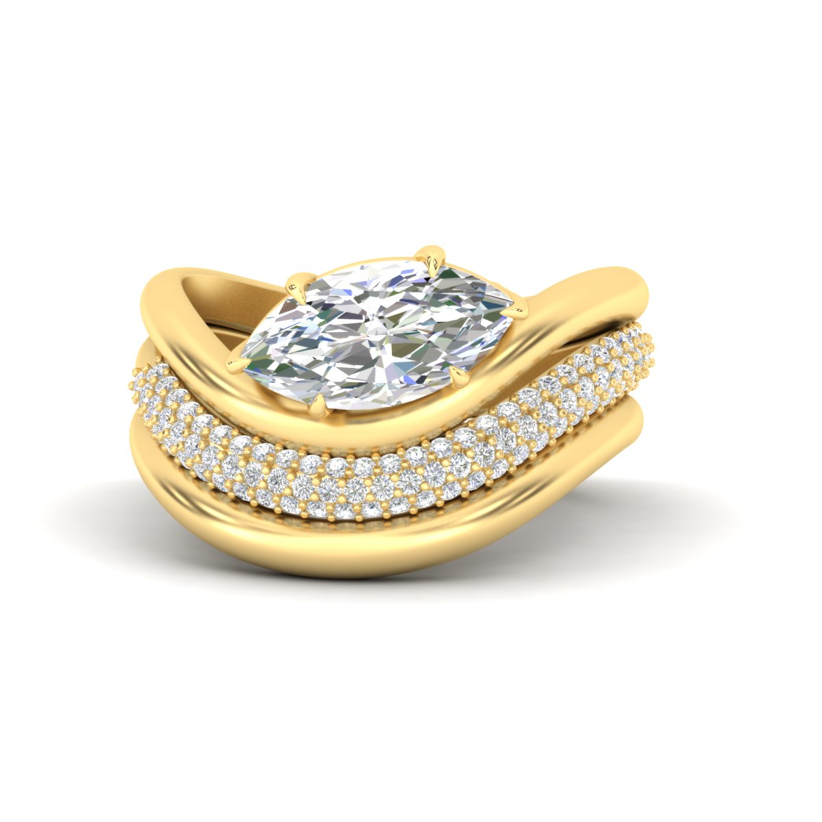 Dual Bands with Wave Solitaire Ring Fascinating Diamonds