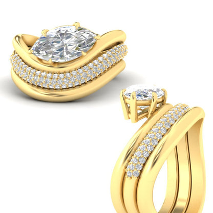 Dual Bands with Wave Solitaire Ring Fascinating Diamonds